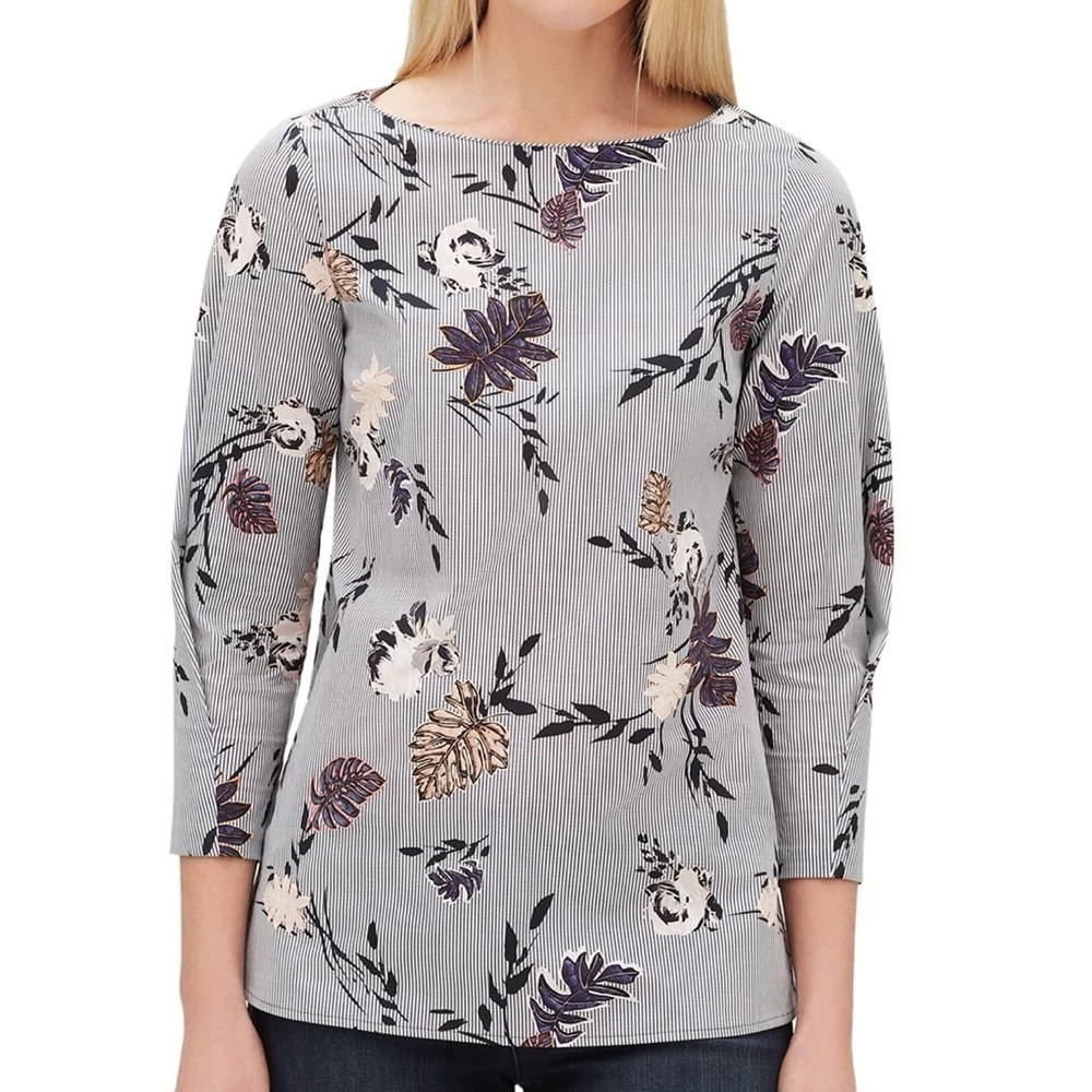 Lafayette 148 Caddie Artisan Bouquet 3/4-Sleeve Bateau-Neck Stretch Sz 8